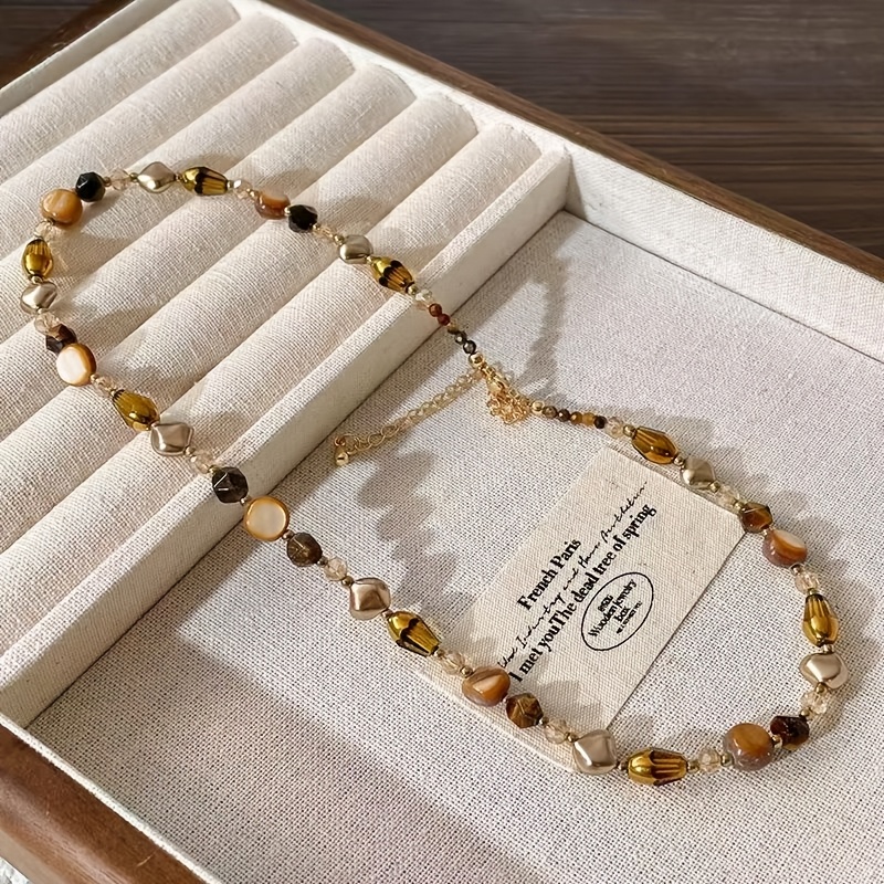 Women's Natural Stone Tiger's Eye Beaded Choker Necklace